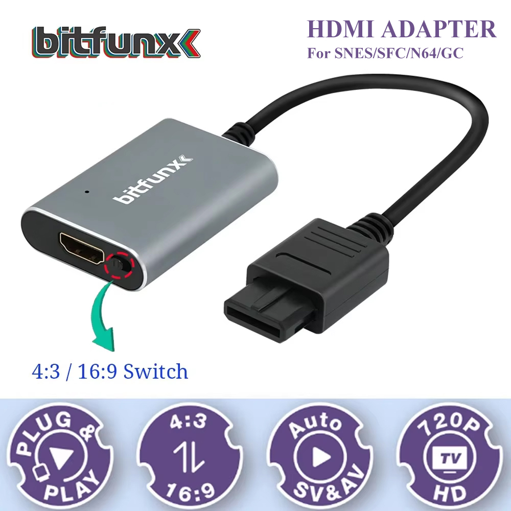 Retro Gaming Device - Adaptador Bitfunx 720P Svideo/AV a HDMI,